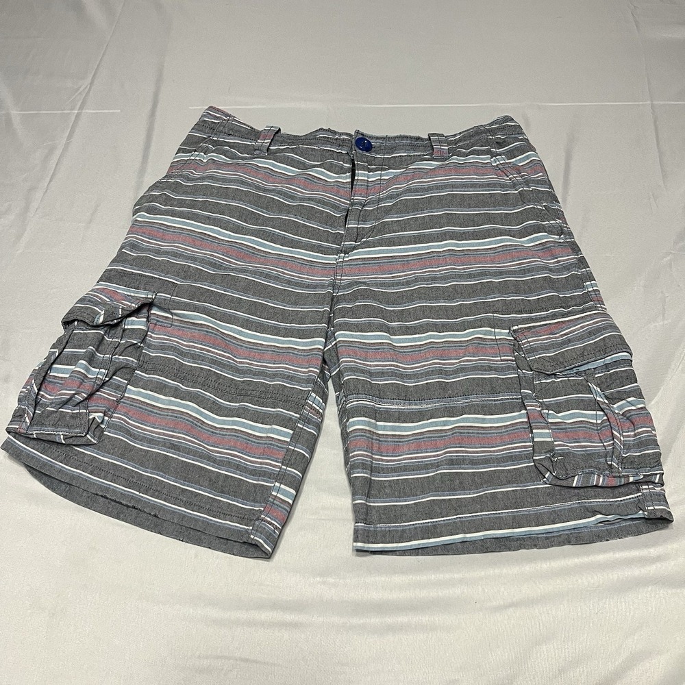 Y2K Aeropostale Cargo Shorts Mens 34 Gray Striped Cotton Skater Aztec